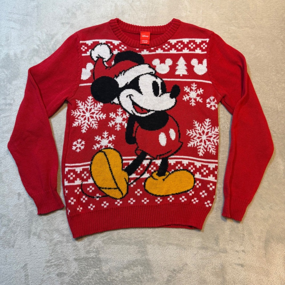 Disney Mickey Mouse Christmas Sweater Red Fair Isle Santa Holiday Mens Small